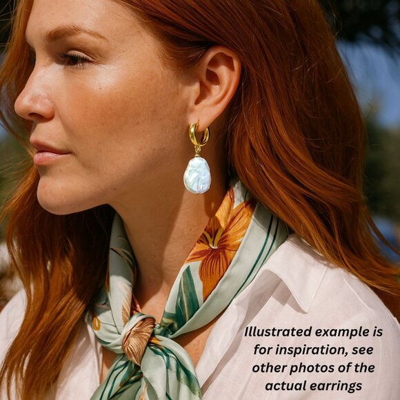Our Spare Change Isla Pearl Drop Earrings Goldtone Hoops FabFitFun Collab New - Picture 1 of 7